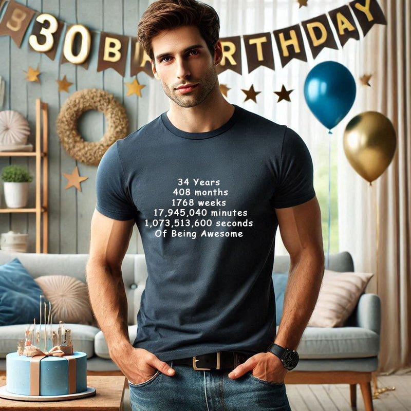 Unisex 30 to 34 Years, Days, Weeks, Hours, Minutes, Seconds T Shirt