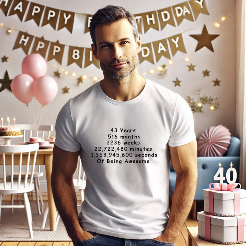 Unisex 40 to 44 Years, Days, Weeks, Hours, Minutes, Seconds T Shirt