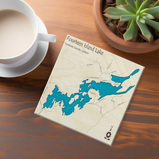 Fourteen Island Lake Map Coaster