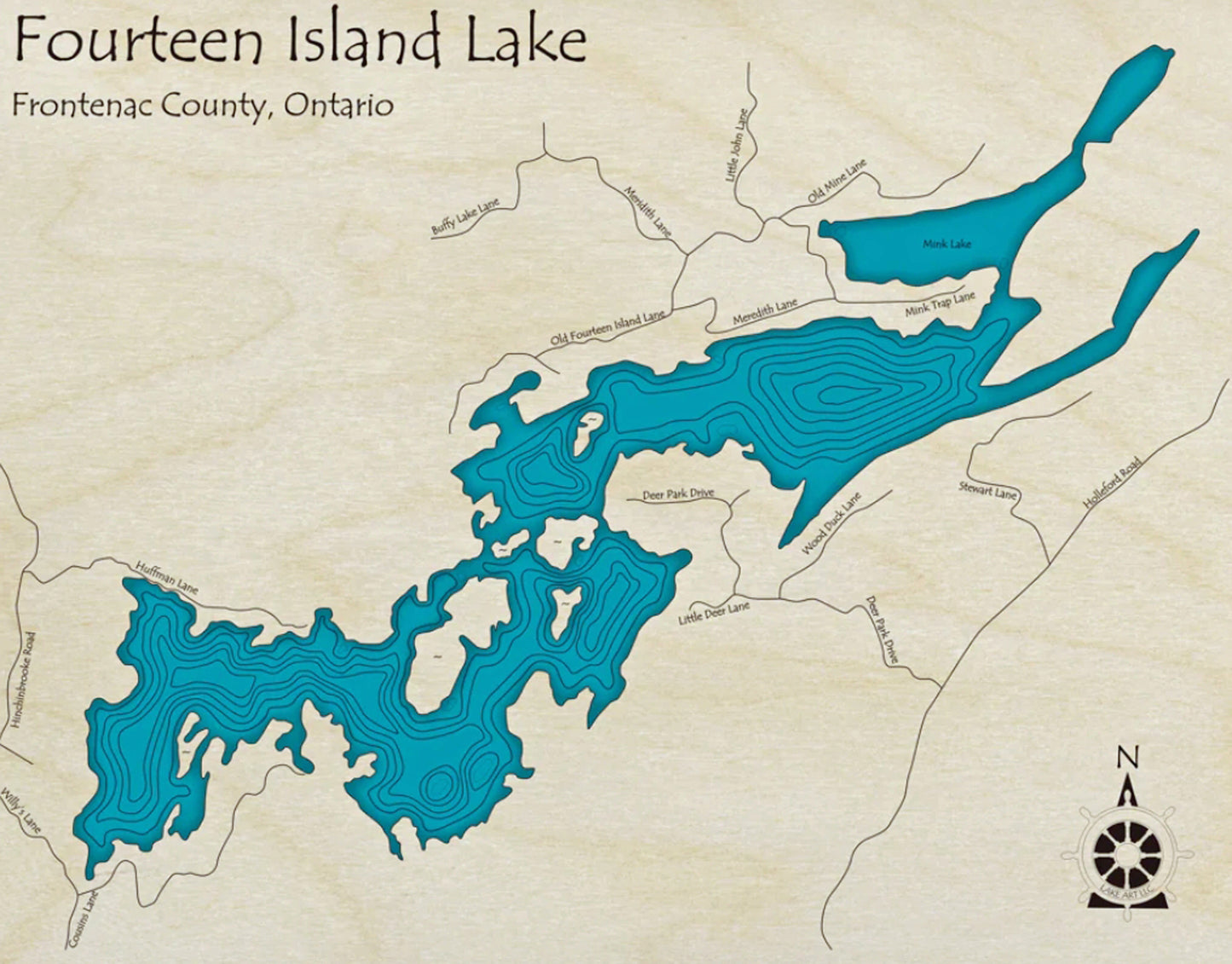 Fourteen Island Lake Map Print