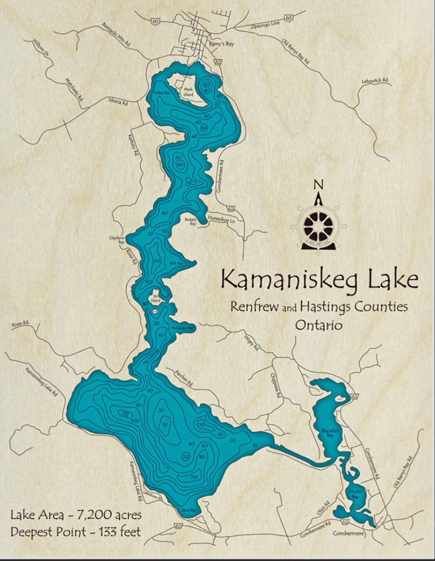 Kamaniskeg Lake Map Print