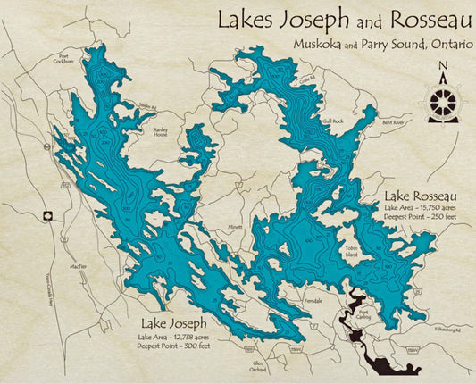 Lake Joseph & Lake Rosseau Map Print