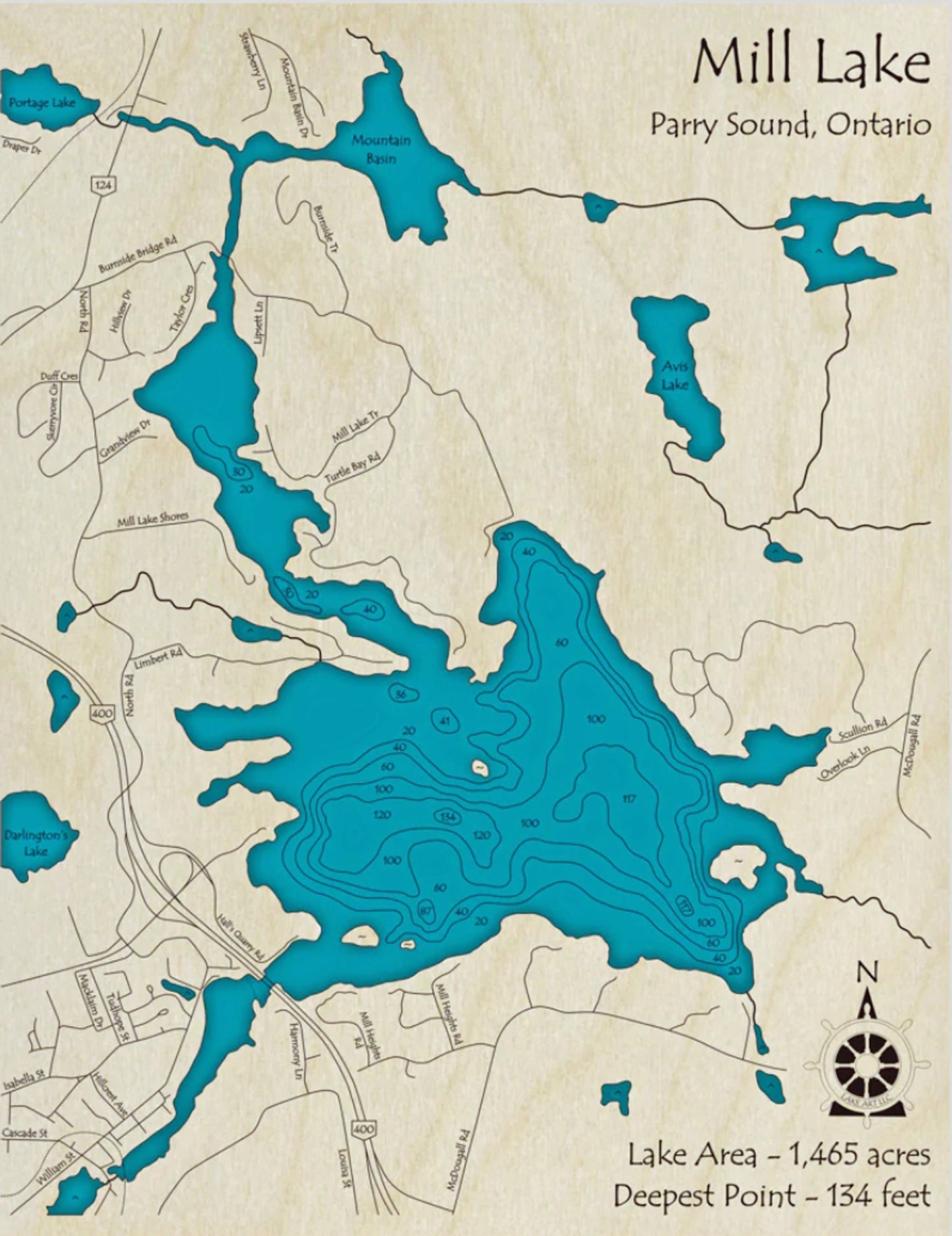 Mill Lake Map Print