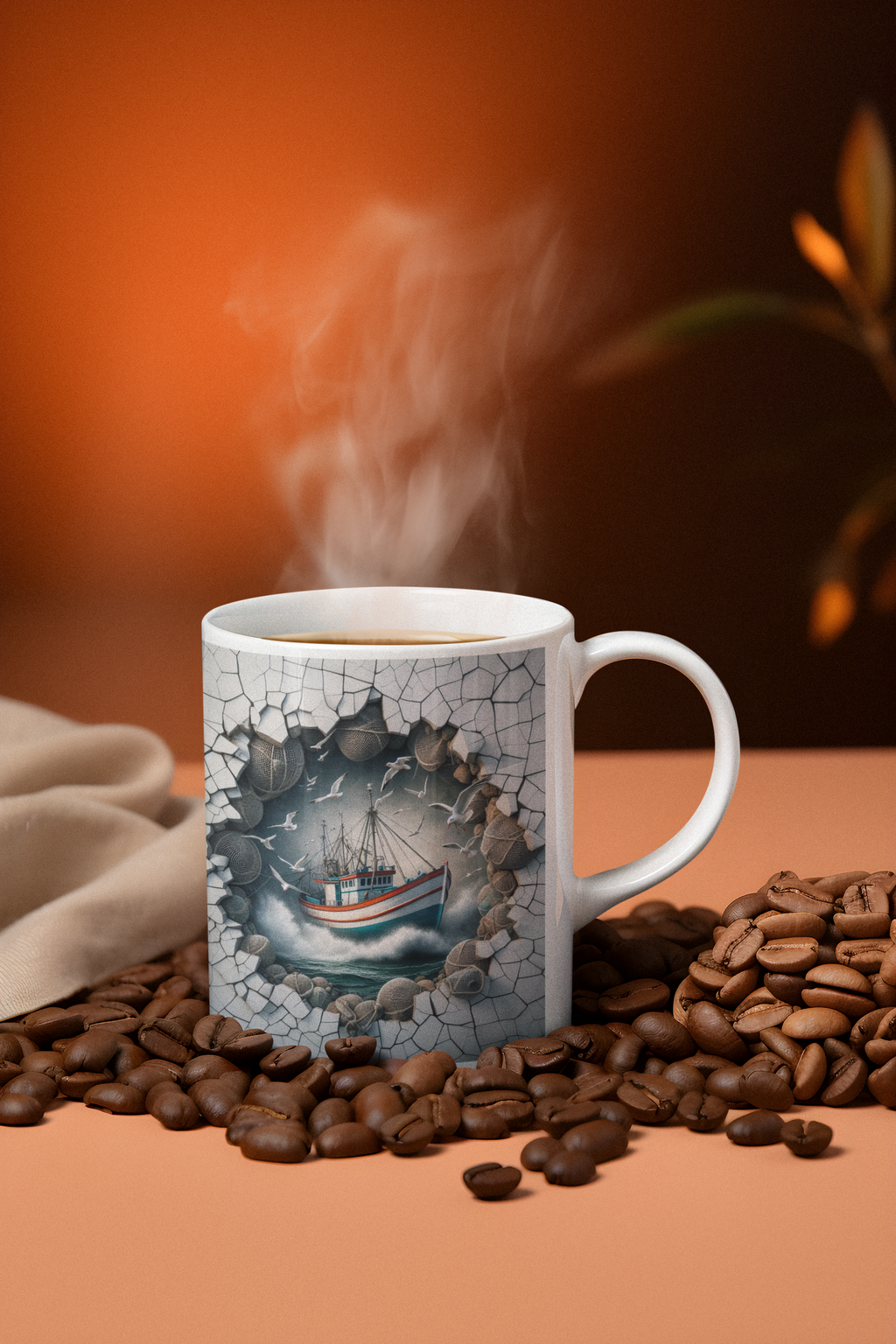 Cracked Ceramic Fishing Mug