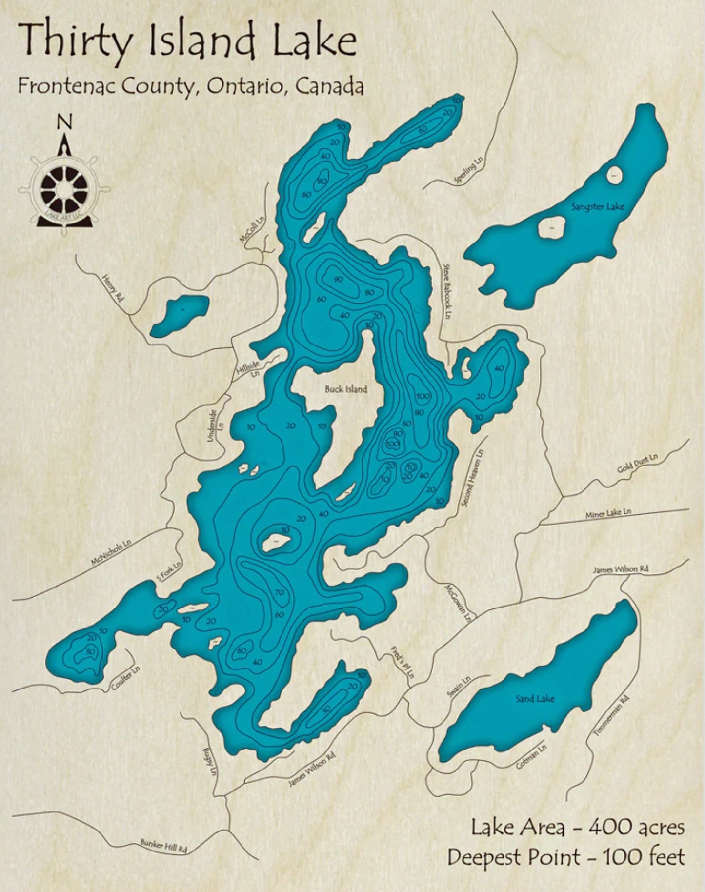 Thirty Island Lake Map Print