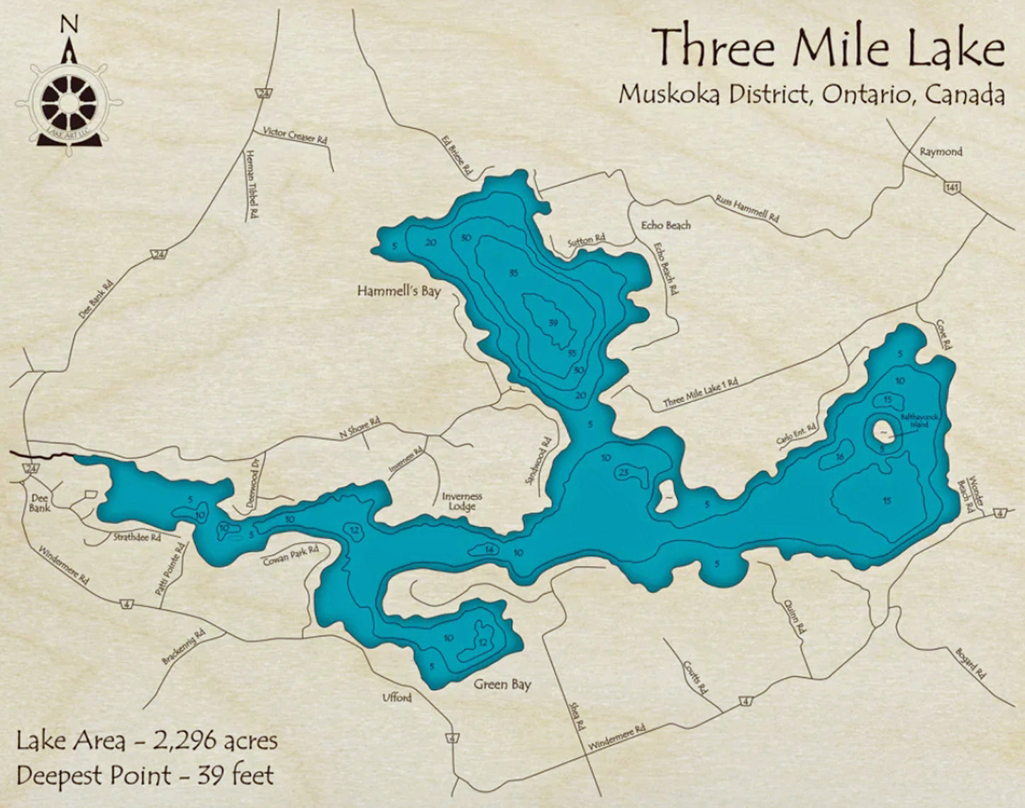 Three Mile Lake Map Print