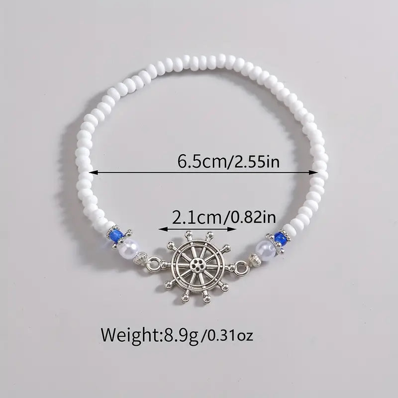 Boat Anchor Rudder Beaded Anklet