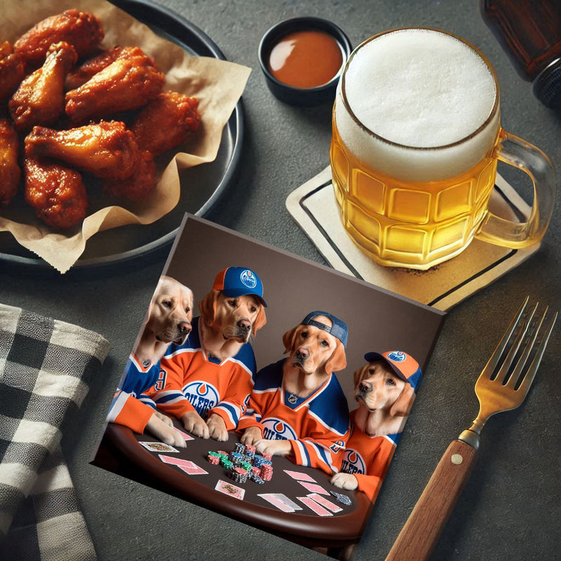 Edmonton Oilers Dogs Playing Poker Coaster