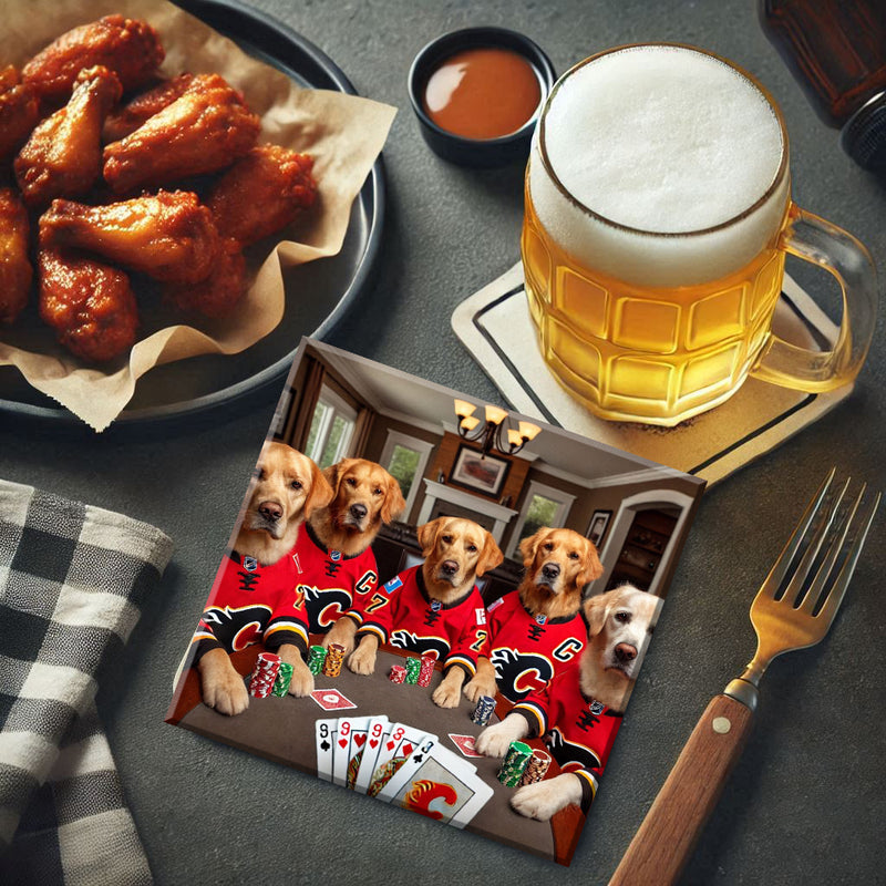 Calgary Flames Dogs Playing Poker Coaster