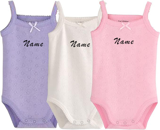 Customized Name Baby Girls Spaghetti Strap Onsie pkg of 3