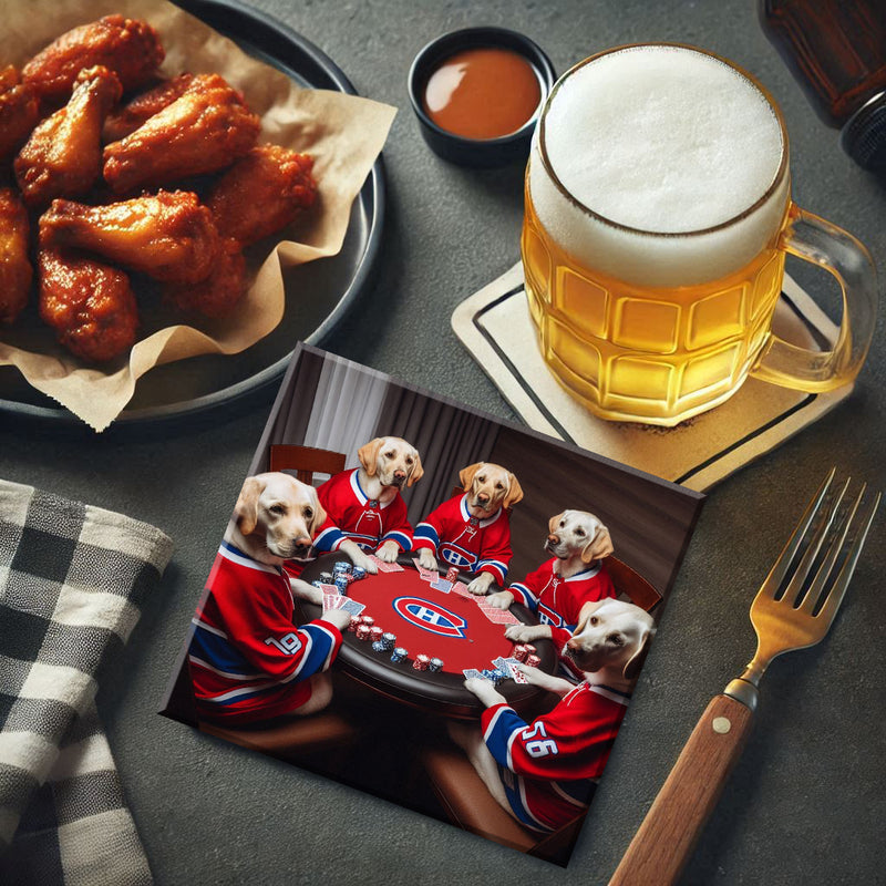 Montreal Canadiens Dogs Playing Poker Coaster