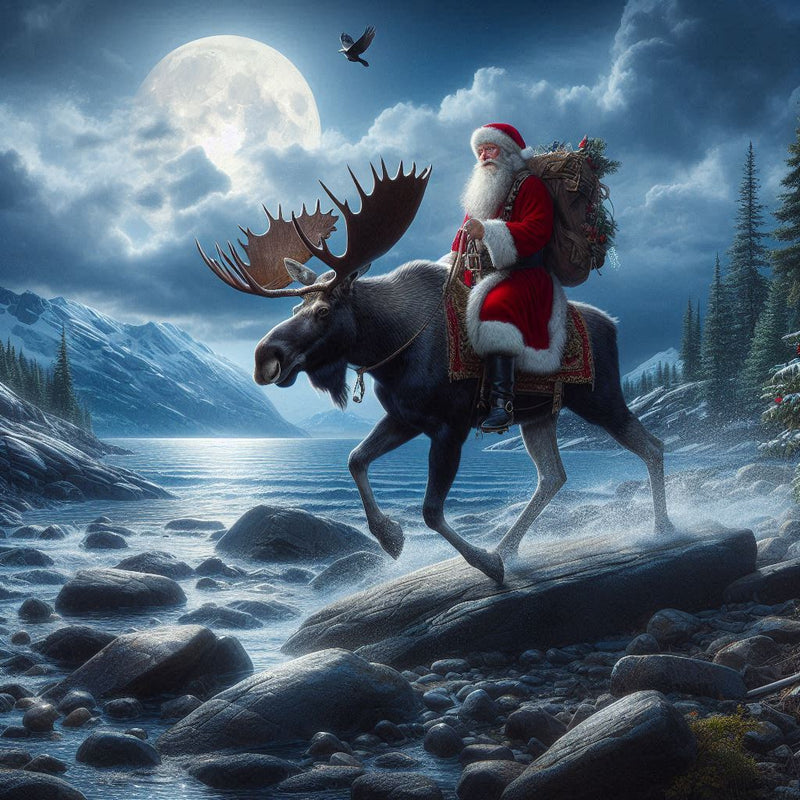 Santa on a Moose Print