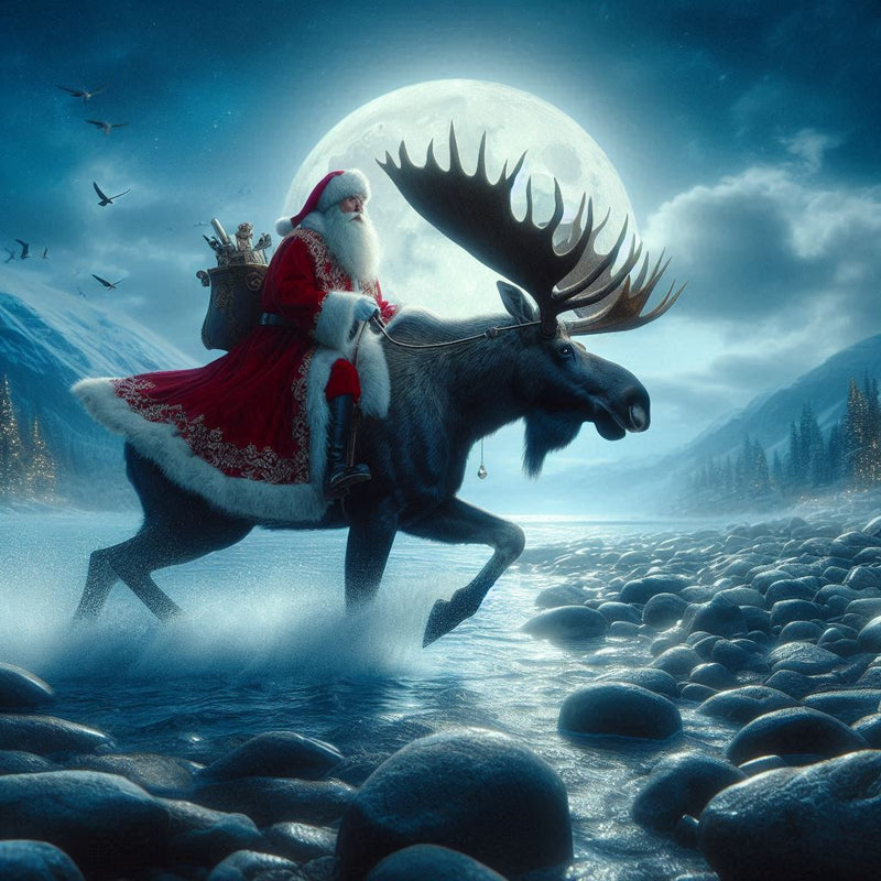 Santa on a Moose Print