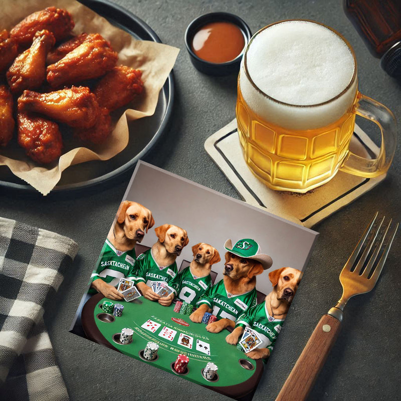 Saskatchewan Roughriders Dogs Playing Poker Coaster