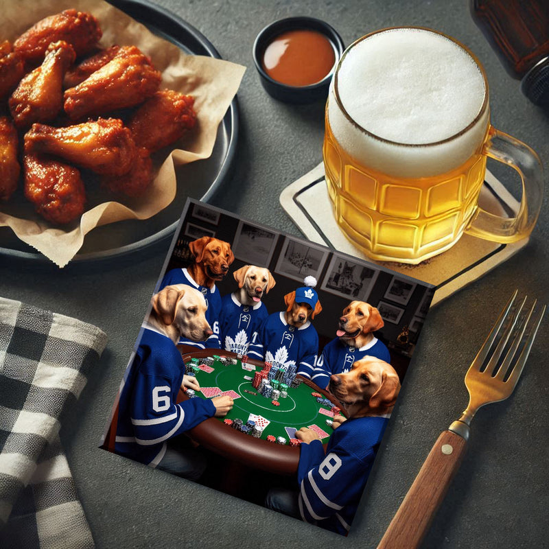 Toronto Maple Leafs Dogs Playing Poker Coaster