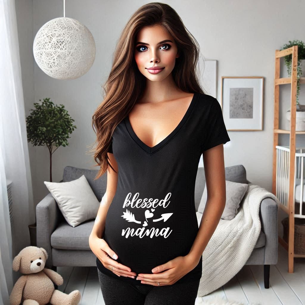 Blessed Mama V Neck T Shirt